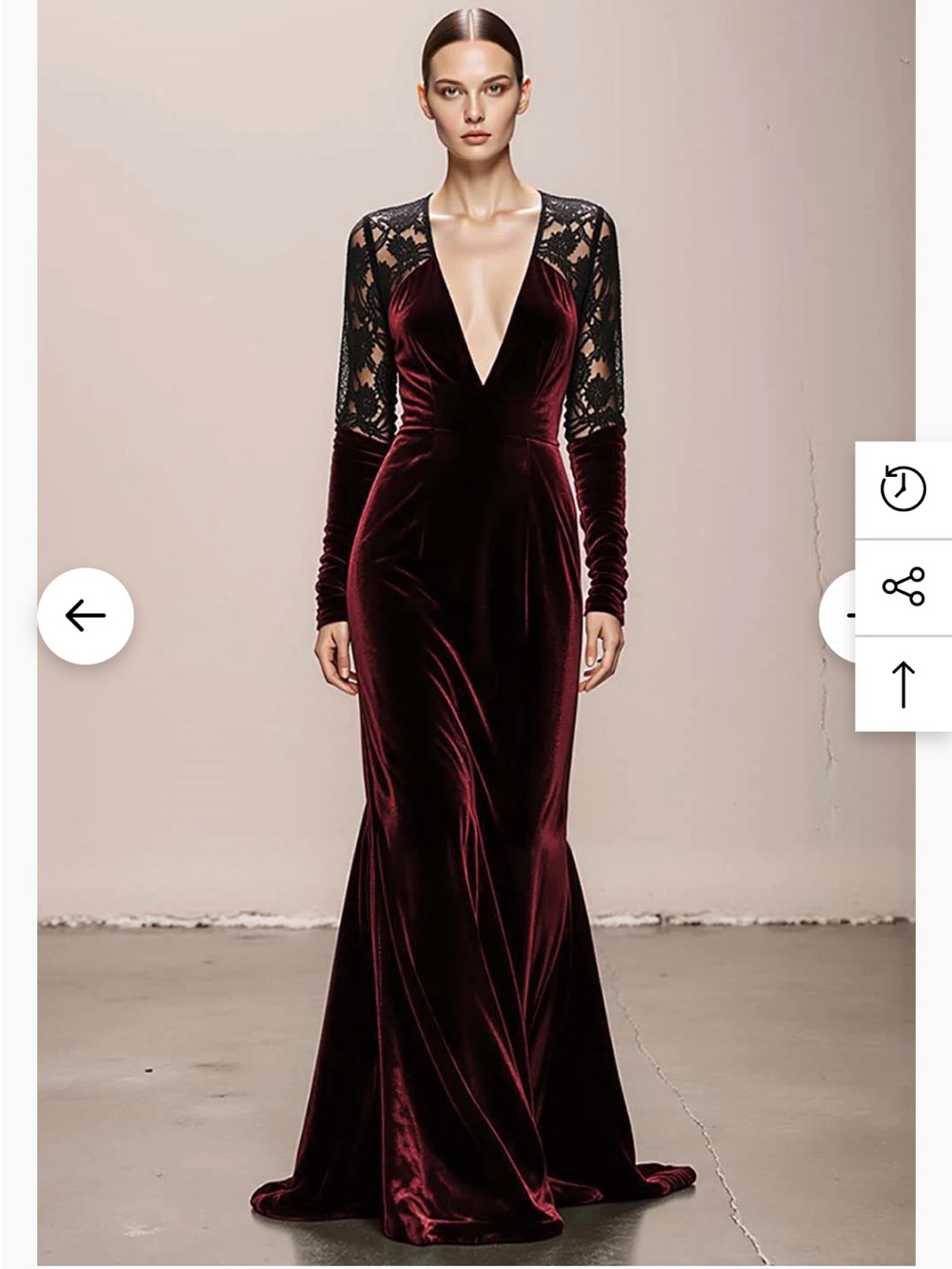 Zapaka V-neck Velvet Mermaid Long Formal Dress with Lace in Burgundy, US14